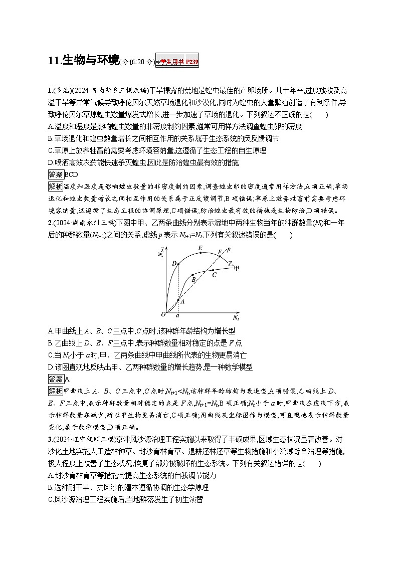 备战2025年高考二轮复习生物（河北版）知识对点小题练11生物与环境（Word版附解析）第1页