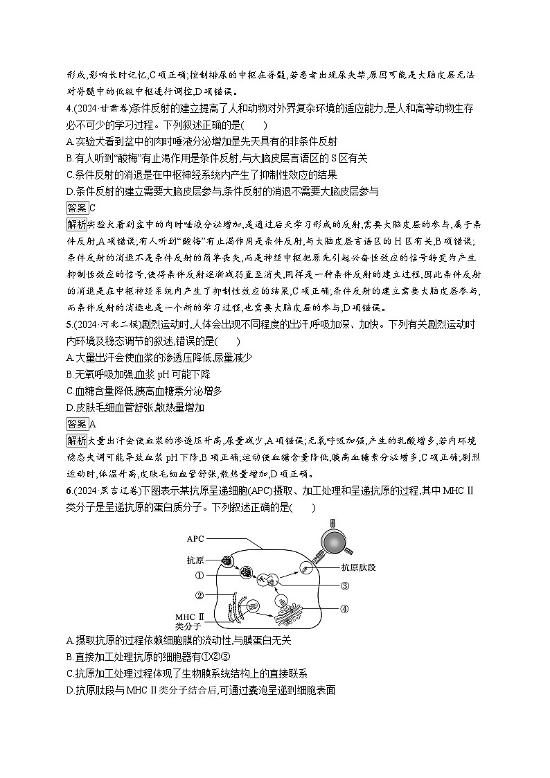 备战2025年高考二轮复习生物（河北版）大单元6 个体通过一定的调节机制保持稳态 层级一基础夯实自测练（Word版附解析）第2页