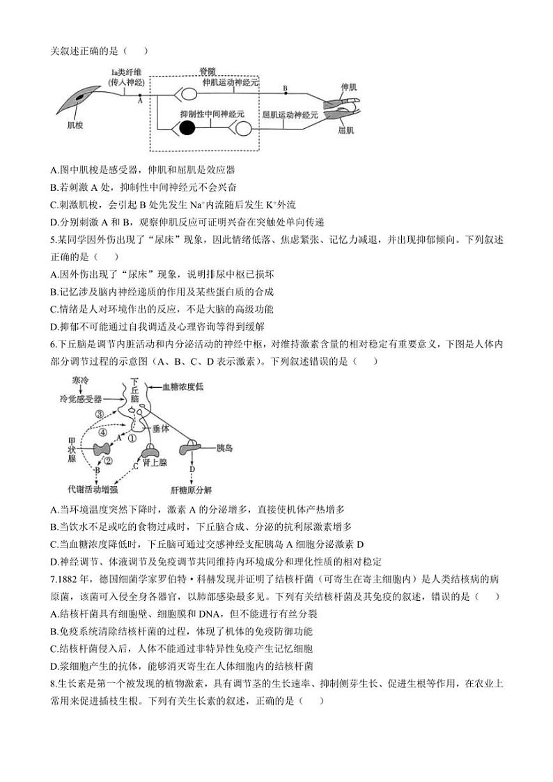 河南省部分学校大联考2024～2025学年高二(上)期中生物试卷(含答案)第2页