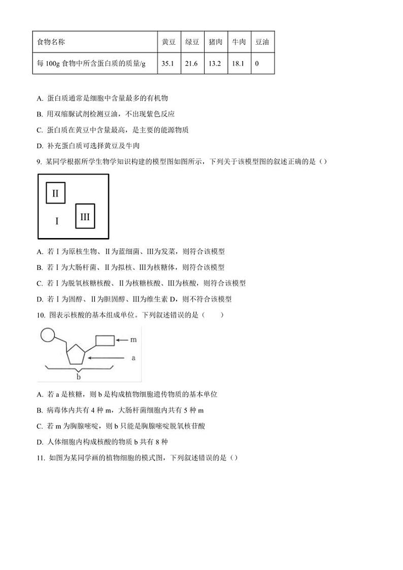 湖南省多校联考2024～2025学年高一(上)期中生物试卷(含答案)03