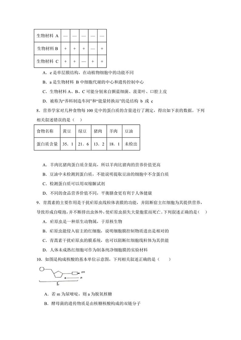 湖南省常德市汉寿县汉寿县第一中学2024～2025学年高一(上)期中生物试卷(含答案)第3页