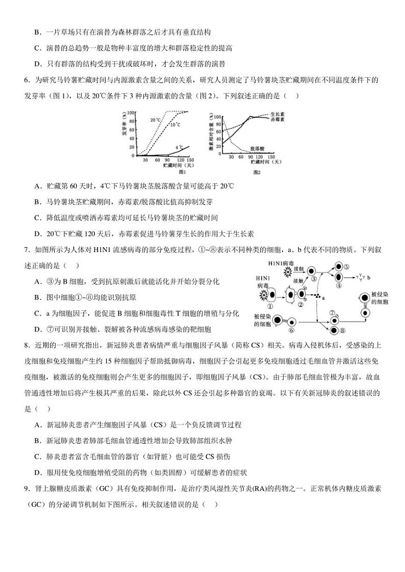 四川省眉山市仁寿县四川省仁寿第一中学校南校区2024～2025学年高二(上)期中生物试卷(含答案)02