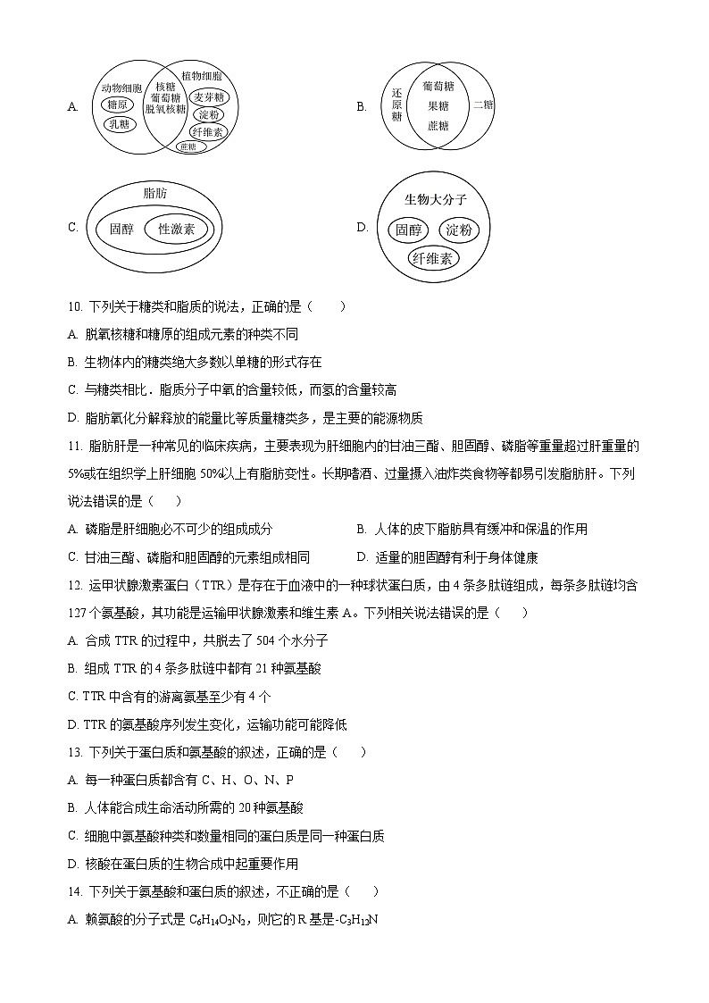 云南省开远市第一中学校2024-2025学年高一上学期期中检测生物试题（原卷版）-A4第3页
