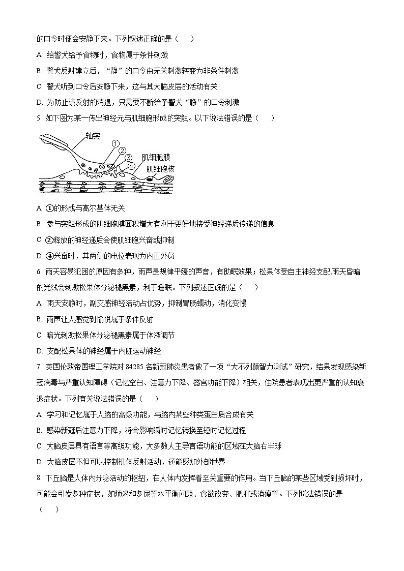 四川省阆中中学校2024-2025学年高二上学期期中检测生物试题 Word版无答案第2页