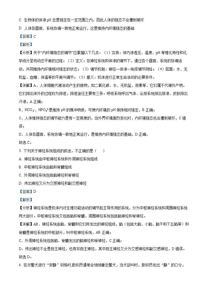 四川省阆中中学校2024-2025学年高二上学期期中检测生物试题 Word版含解析第2页