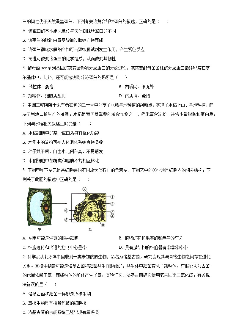广东省肇庆市肇庆中学2024-2025学年高一上学期期中考试生物试题（原卷版）-A4第2页