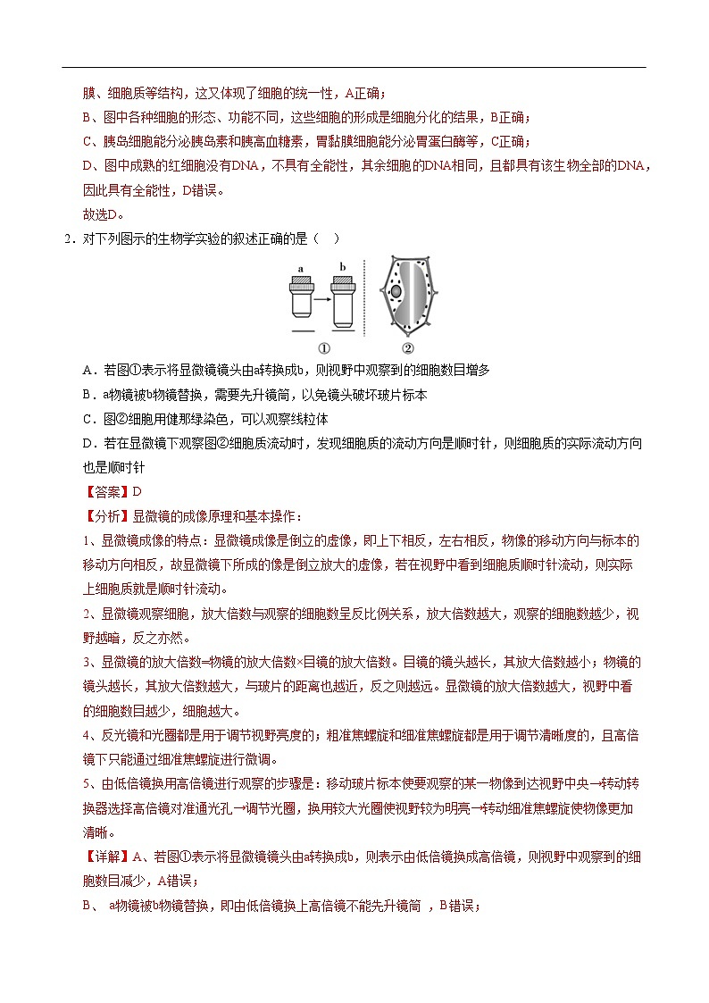 高一生物第三次月考卷（江苏专用，人教版2019必修1第1~5章）2024-2025学年初中上学期第三次月考02