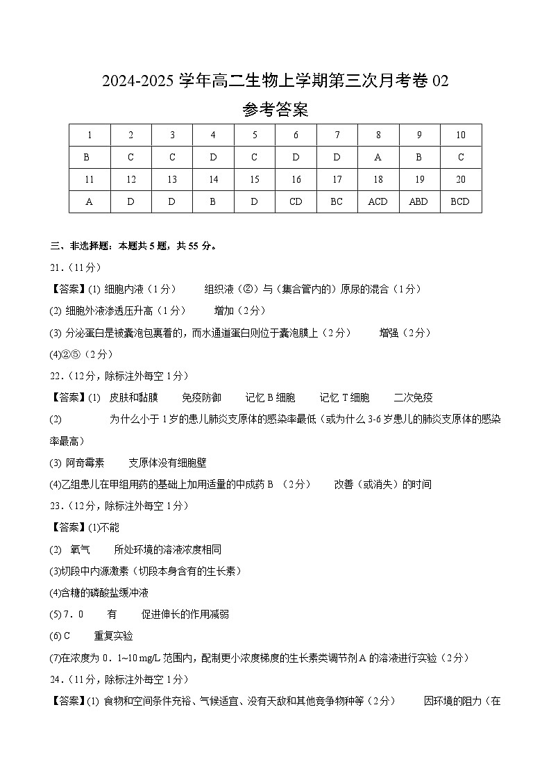 高二生物第三次月考卷02（参考答案）（新高考通用）第1页