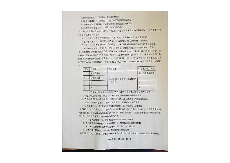 辽宁省重点高中协作校2024-2025学年高一上学期期中考试生物试卷第2页