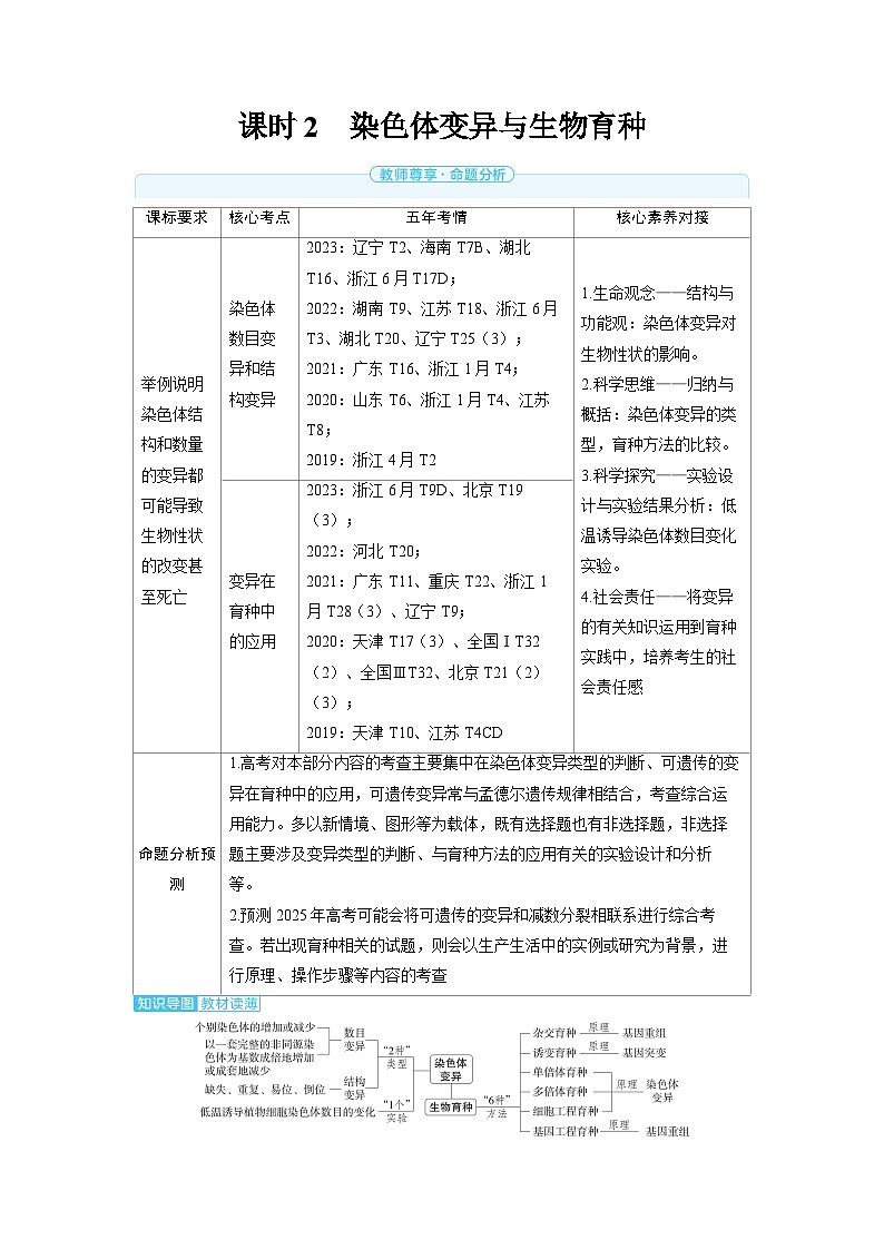 备战2025年高考生物精品教案第七章生物的变异和进化课时2染色体变异与生物育种（Word版附解析）第1页