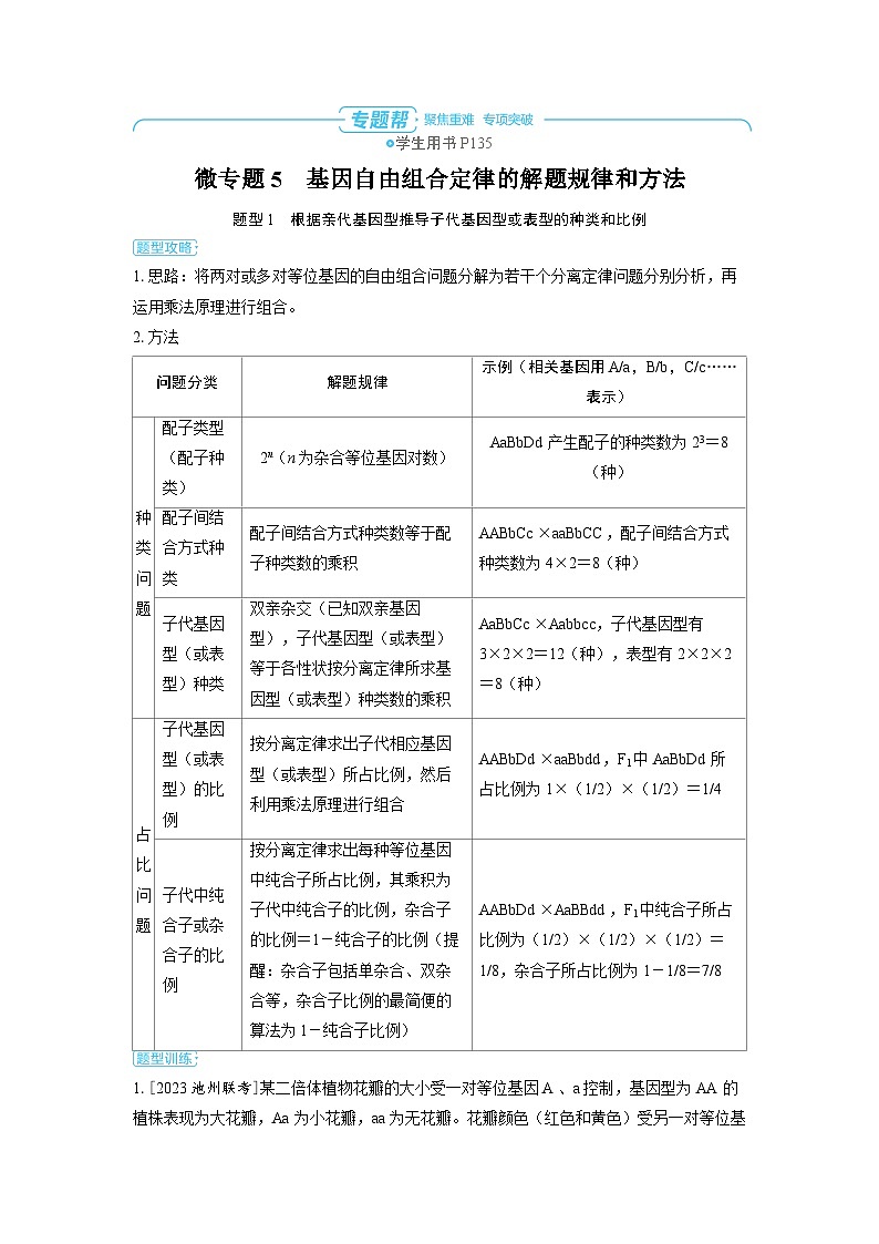 备战2025年高考生物精品教案第五章基因的传递规律微专题5基因自由组合定律的解题规律和方法（Word版附解析）第1页