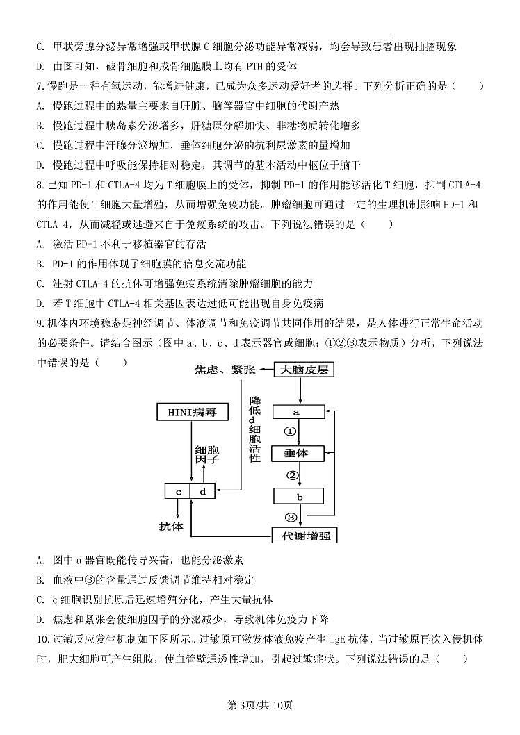 重庆市南坪中学2024-2025学年高二上学期期中生物试题第3页