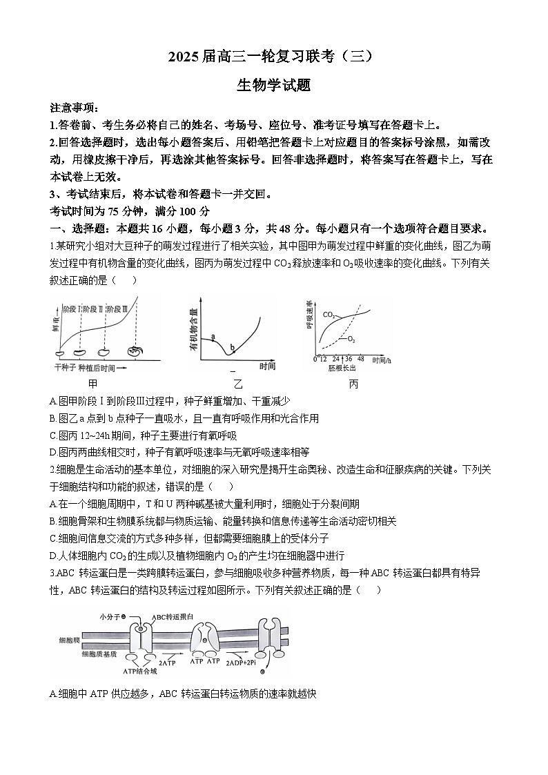 四川省百师联盟2024-2025学年高三上学期11月期中生物试题第1页