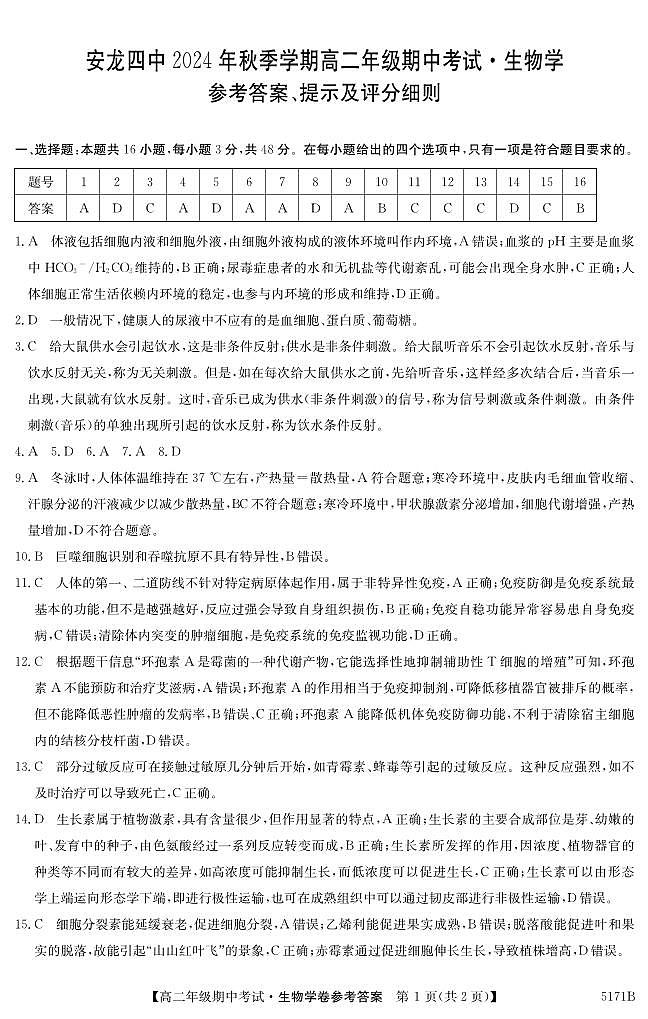 5171B 生物学DA第1页