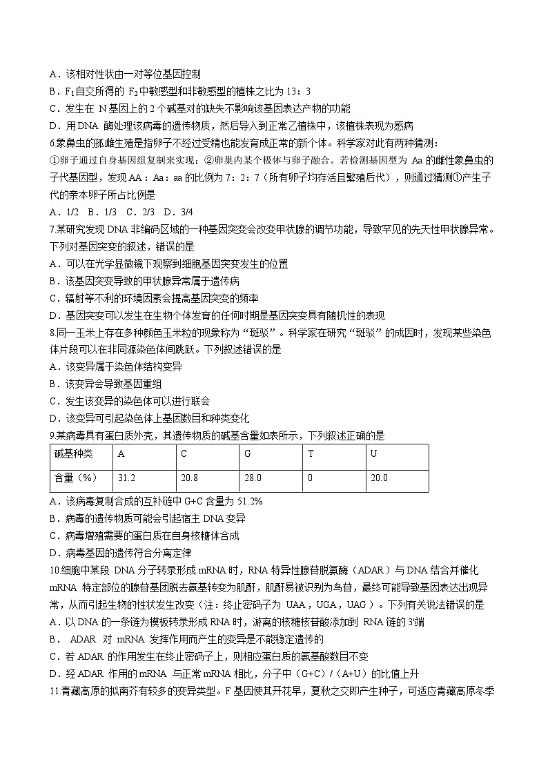安徽省蚌埠市固镇县毛钽厂实验中学2024-2025学年高三上学期11月月考生物试题第2页