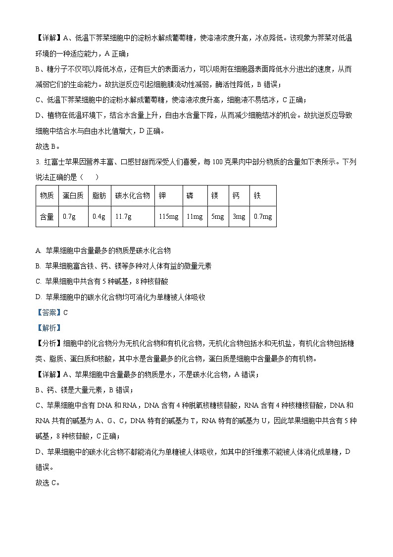 福建省泉州市鲤城区泉州第五中学2024-2025学年高一上学期11月期中考试生物试题（解析版）第2页