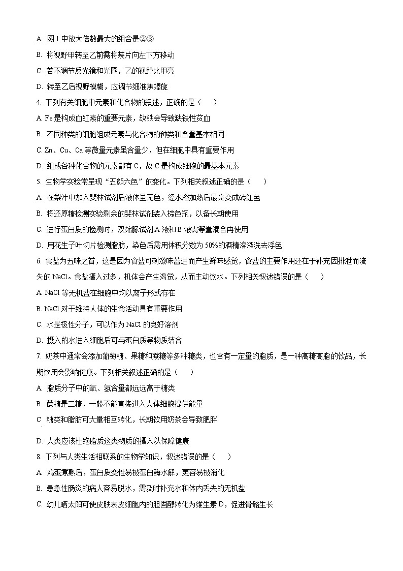 贵州省六盘水市2024—2025学年高一上学期期中考试生物试题  Word版无答案第2页