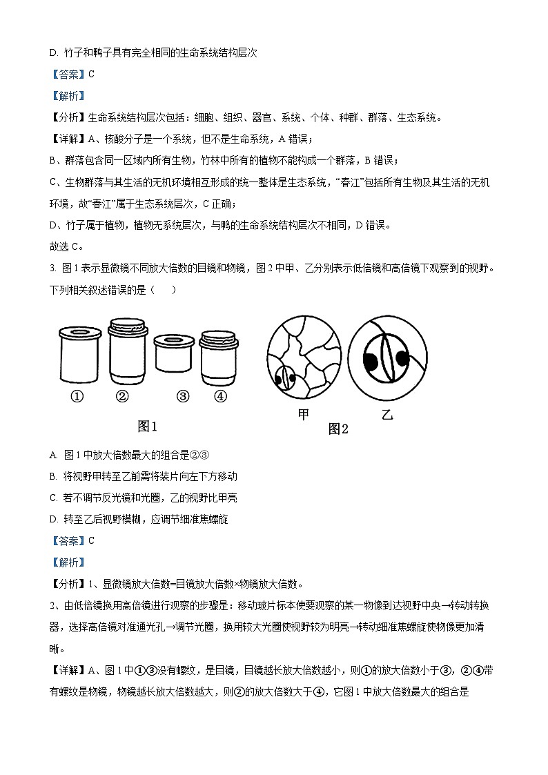 贵州省六盘水市2024—2025学年高一上学期期中考试生物试题  Word版含解析第2页
