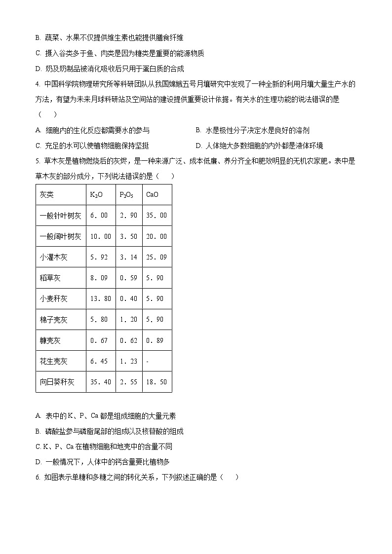 安徽省鼎尖教育2024-2025学年高一上学期11月期中考试生物A卷试题  Word版无答案第2页