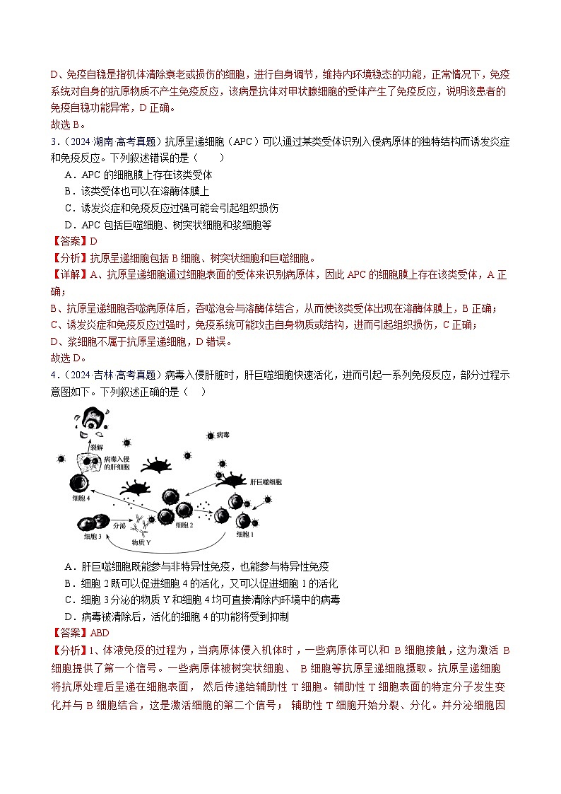 五年高考真题（2020-2024）分类汇编 生物 专题16 免疫调节 含解析第3页