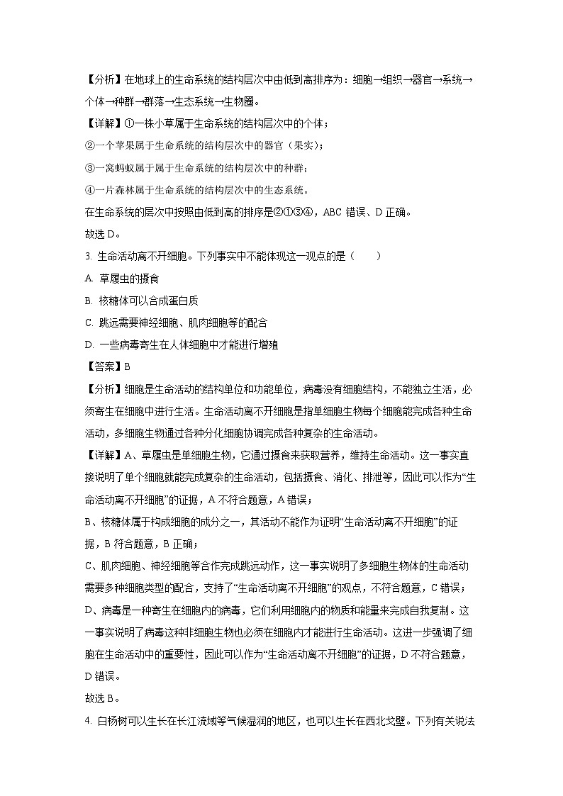 2024~2025学年陕西省韩城市高一(上)期中考试生物试卷(解析版)第2页