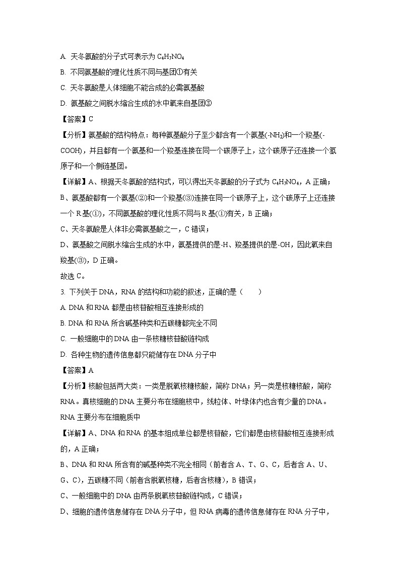 2023~2024学年山西省部分学校高一(上)1月期末生物试卷(解析版)第2页