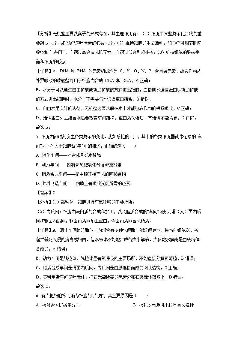 2023~2024学年广西桂林市高一(上)期末质量检测生物试卷(解析版)第3页