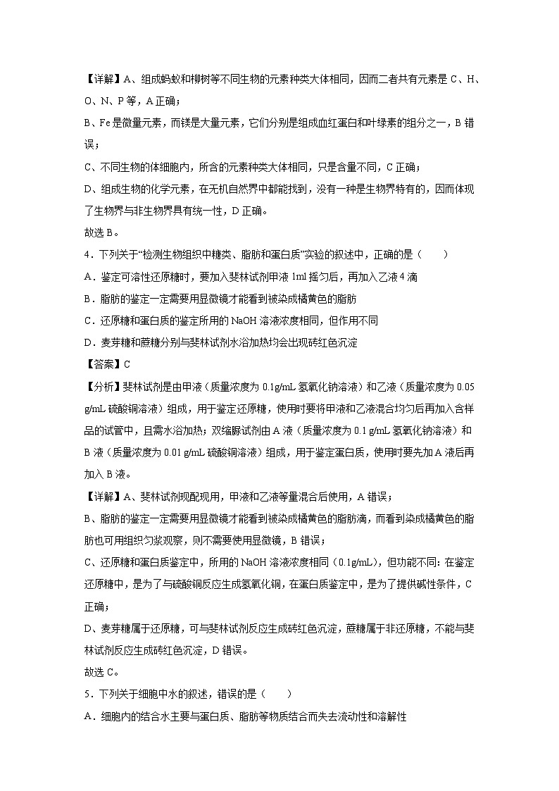 2024~2025学年高一(上)第三次月考02(人教版2019)生物试卷(解析版)第3页