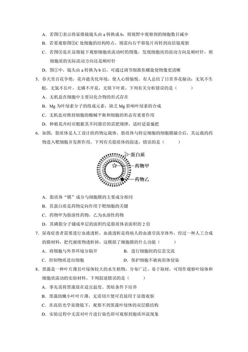 2024～2025学年湖南省常德市沅澧共同体高一(上)期中生物试卷(含答案)第2页