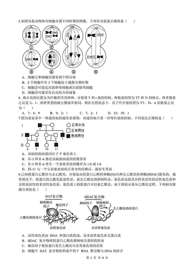 2024～2025学年云南省玉溪市一中高二(上)第二次月考生物试卷(含答案)第2页