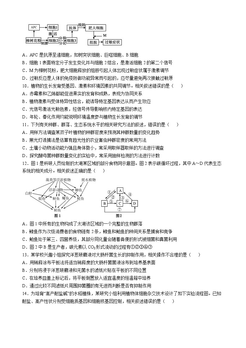 2025南通通州区、如东县高三上学期期中联考试题生物含答案第3页