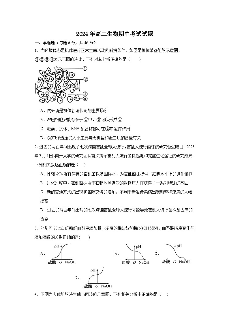 湖南省汨罗市第一中学2024-2025学年高二上学期期中考试生物试题第1页