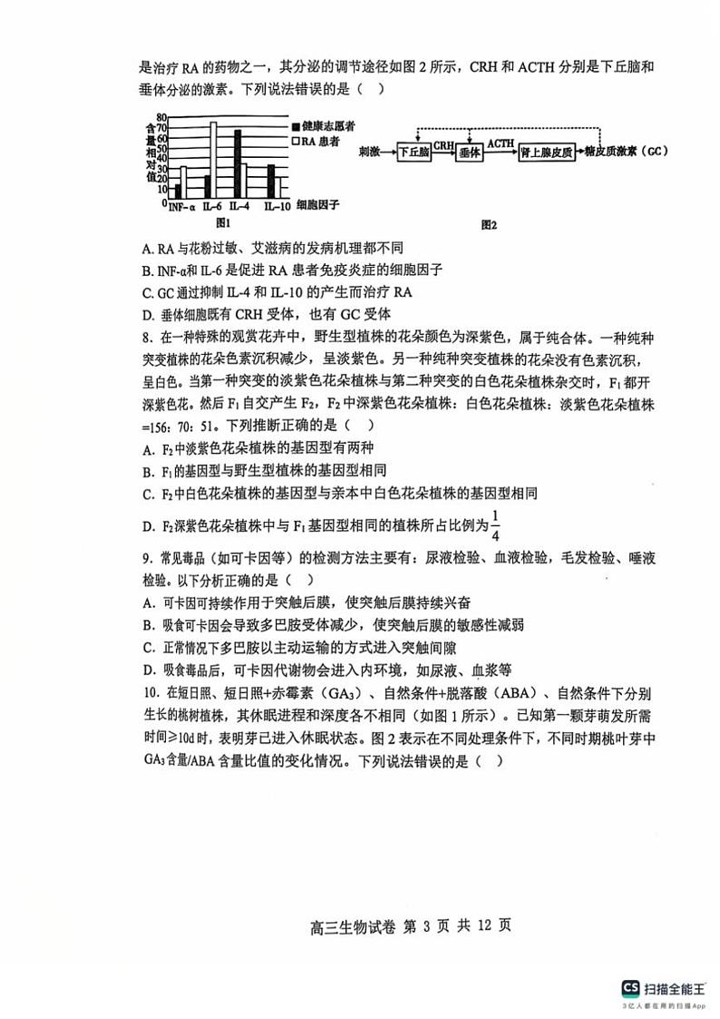 辽宁省大连市滨城高中联盟2024～2025学年高三(上)中II考试生物试卷(含答案)第3页
