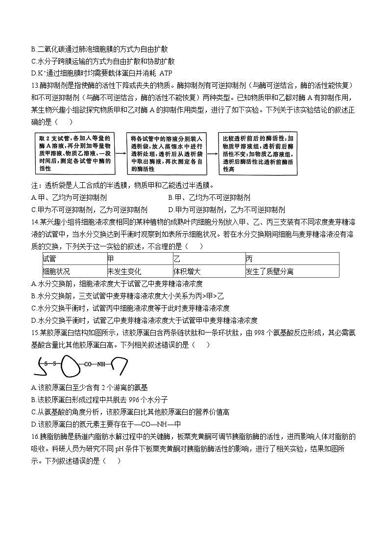 广东省佛山市H7联盟2024-2025学年高一上学期12月联考生物试题(01)第3页