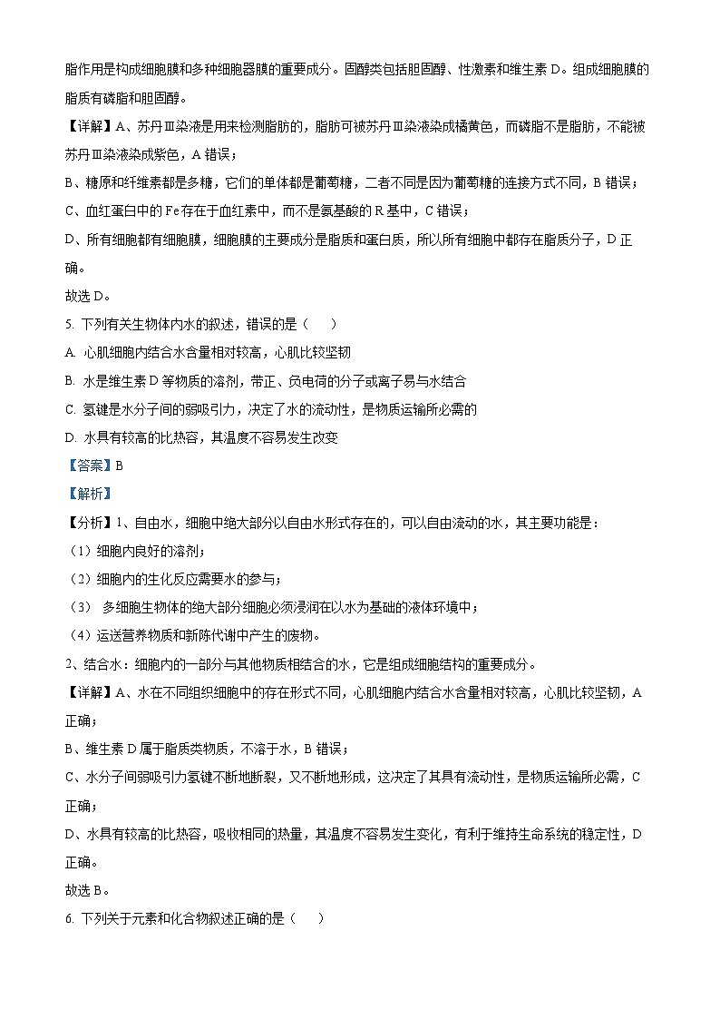 江苏省高邮市2024-2025学年高一上学期期中考试生物试题含解析第3页