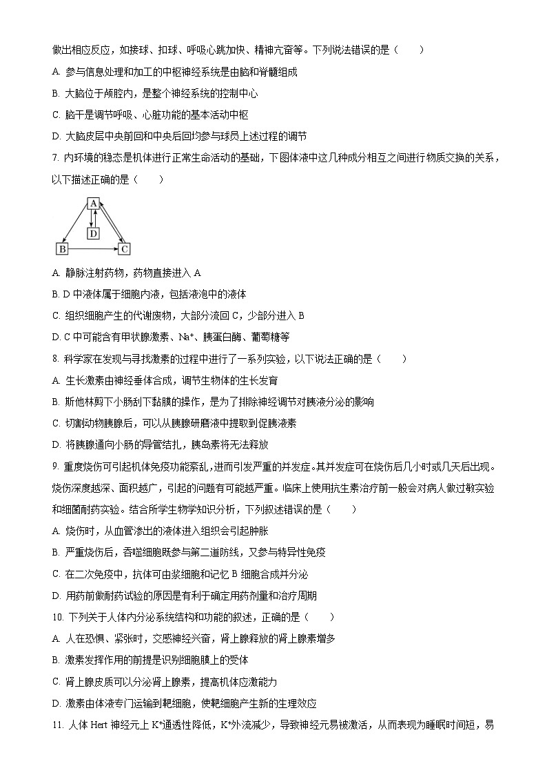 浙江省浙江星辰联盟2024-2025学年高二上学期11月期中生物试题（原卷版）-A4第2页