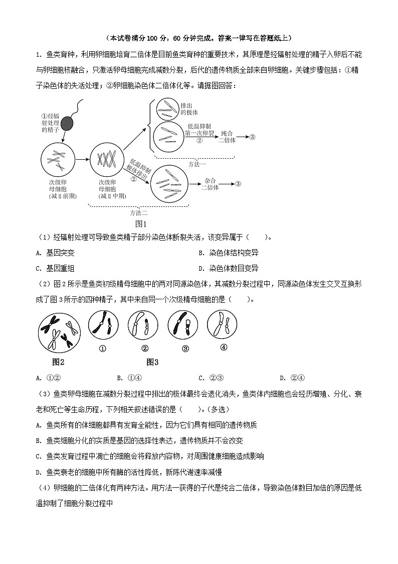 上海市2023_2024学年高二生物上学期10月月考试题含解析第1页