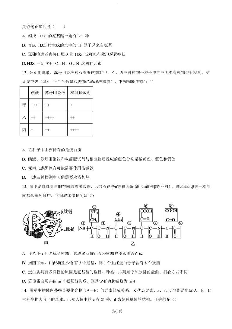 2024～2025学年江苏省扬州市高邮市高一(上)期中生物试卷(含答案)第3页