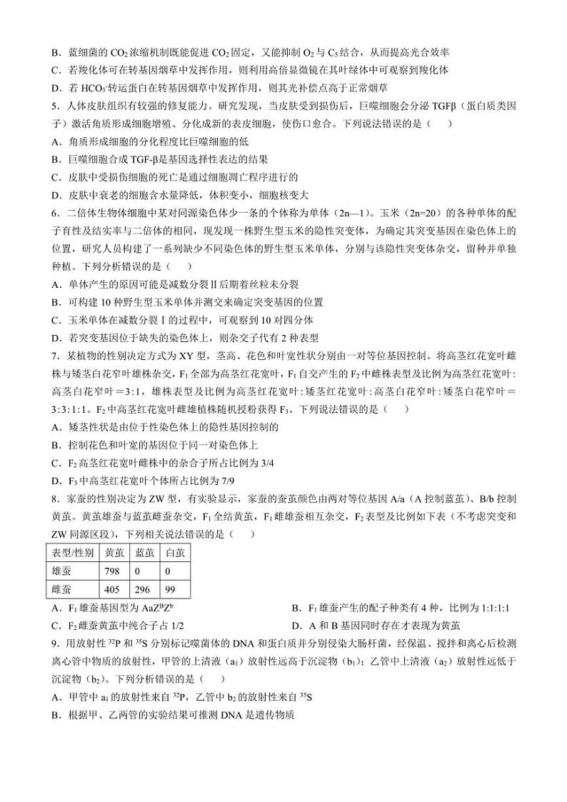 2024～2025学年山东省威海市文登区高三(上)第一次模拟生物试卷(含答案)第2页