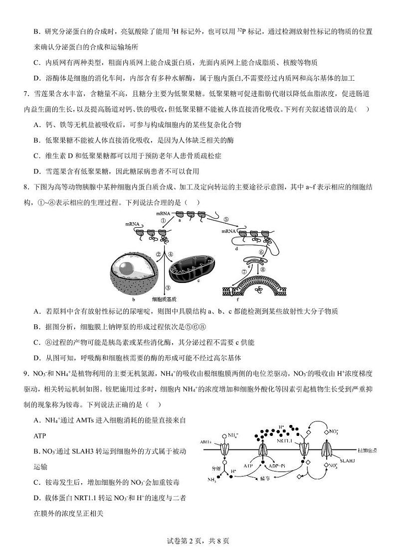 2026届高二上学期半期考试生物试卷第2页