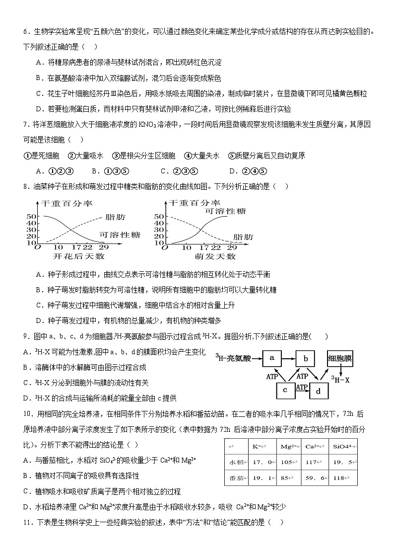 2024级高一上期半期考试生物学试题第2页