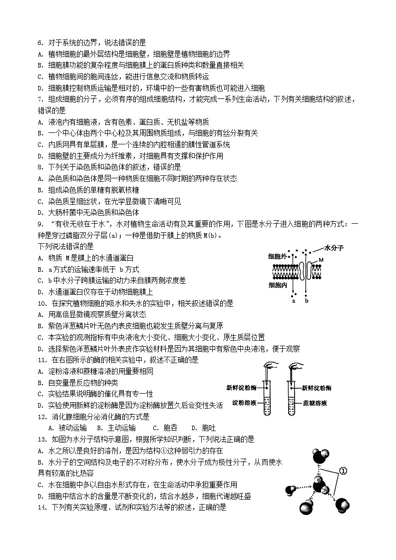 广西河池市2024年秋季学期高一年级校联考生物第2页