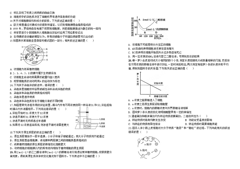 甘肃省张掖市某校2024-2025学年高一上学期12月月考检测生物试卷第2页