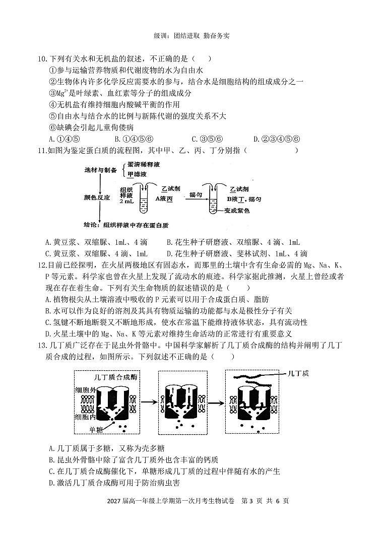 樟树中学2027届高一上学期生物月考试卷第3页