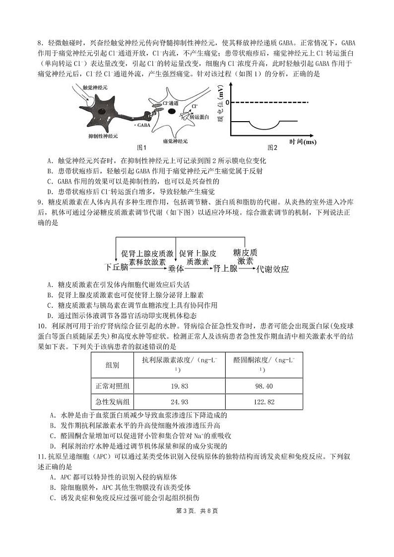 四川省成都市石室中学2025届高三上学期11月期中考-生物试卷+答案第3页