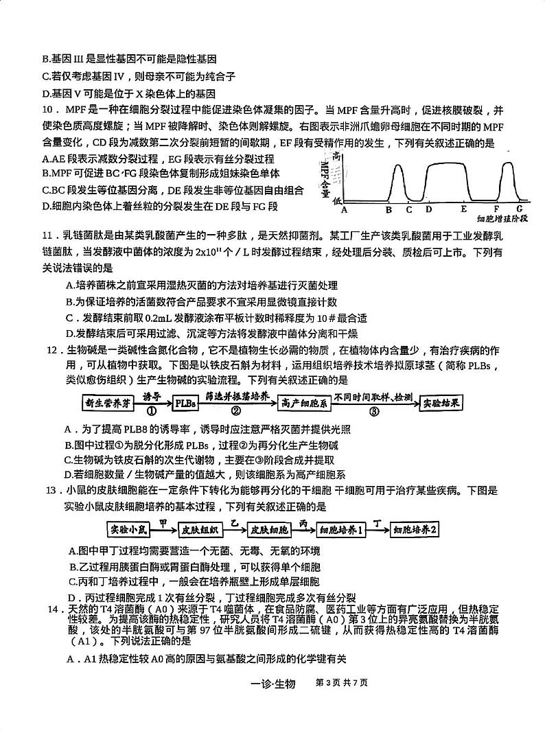 四川省泸州市2025届高三上学期高考第一次模拟考-生物试卷+答案第3页
