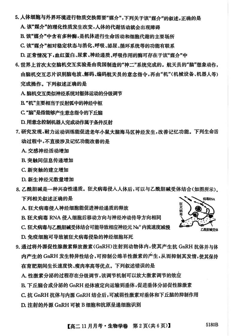 2024～2025学年安徽省蚌埠市固镇县毛钽厂实验中学高二(上)12月月考生物试卷(含答案)第2页