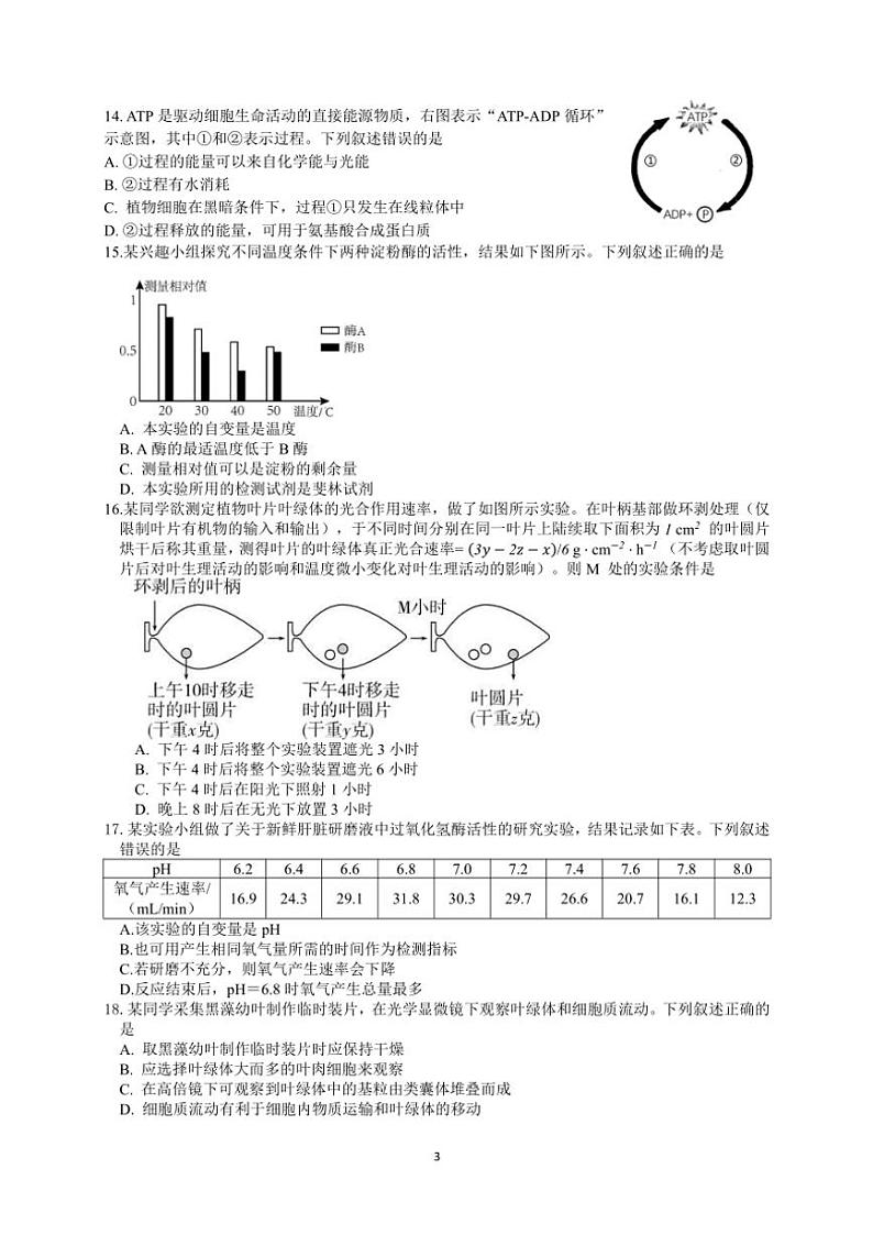 2023～2024学年浙江省宁波市宁波中学高一(上)生物竞赛试卷(含答案)第3页