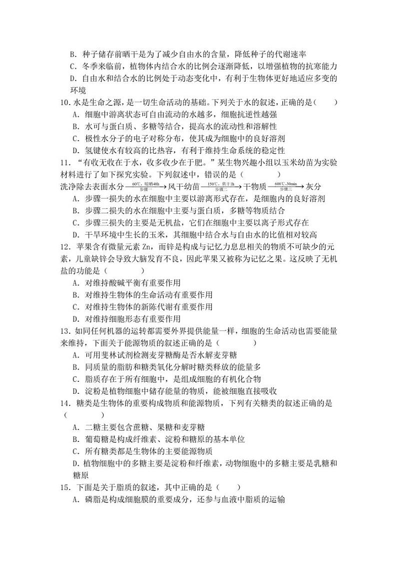 2024～2025学年山东省泰安第一中学高一(上)10月月考生物试卷(含答案)第3页