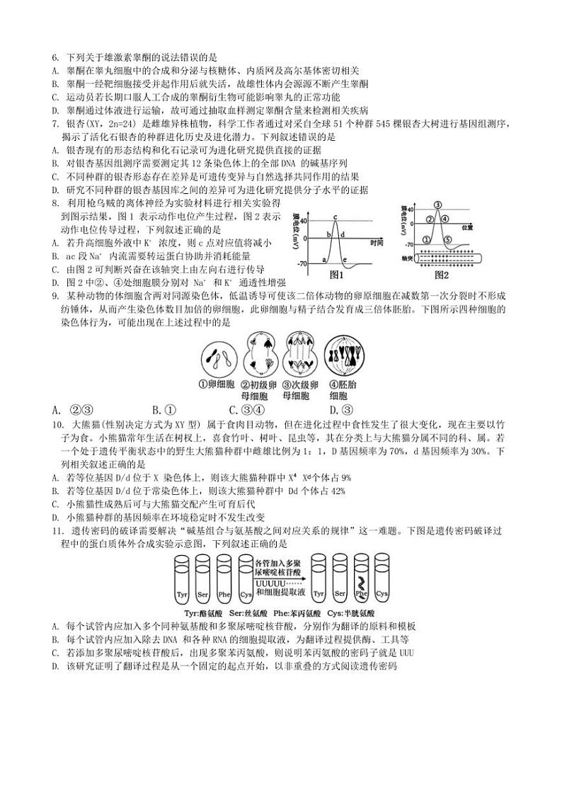 2024～2025学年重庆市沙坪坝区重庆市第一中学校高二(上)12月期中生物试卷(含答案)第2页